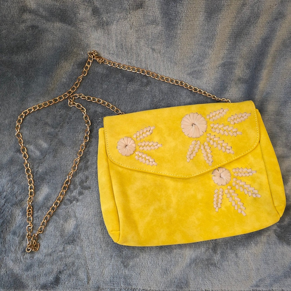 Urban Expressions Milly Crossbody Bag Yellow Embroidered Boho Vegan Leather